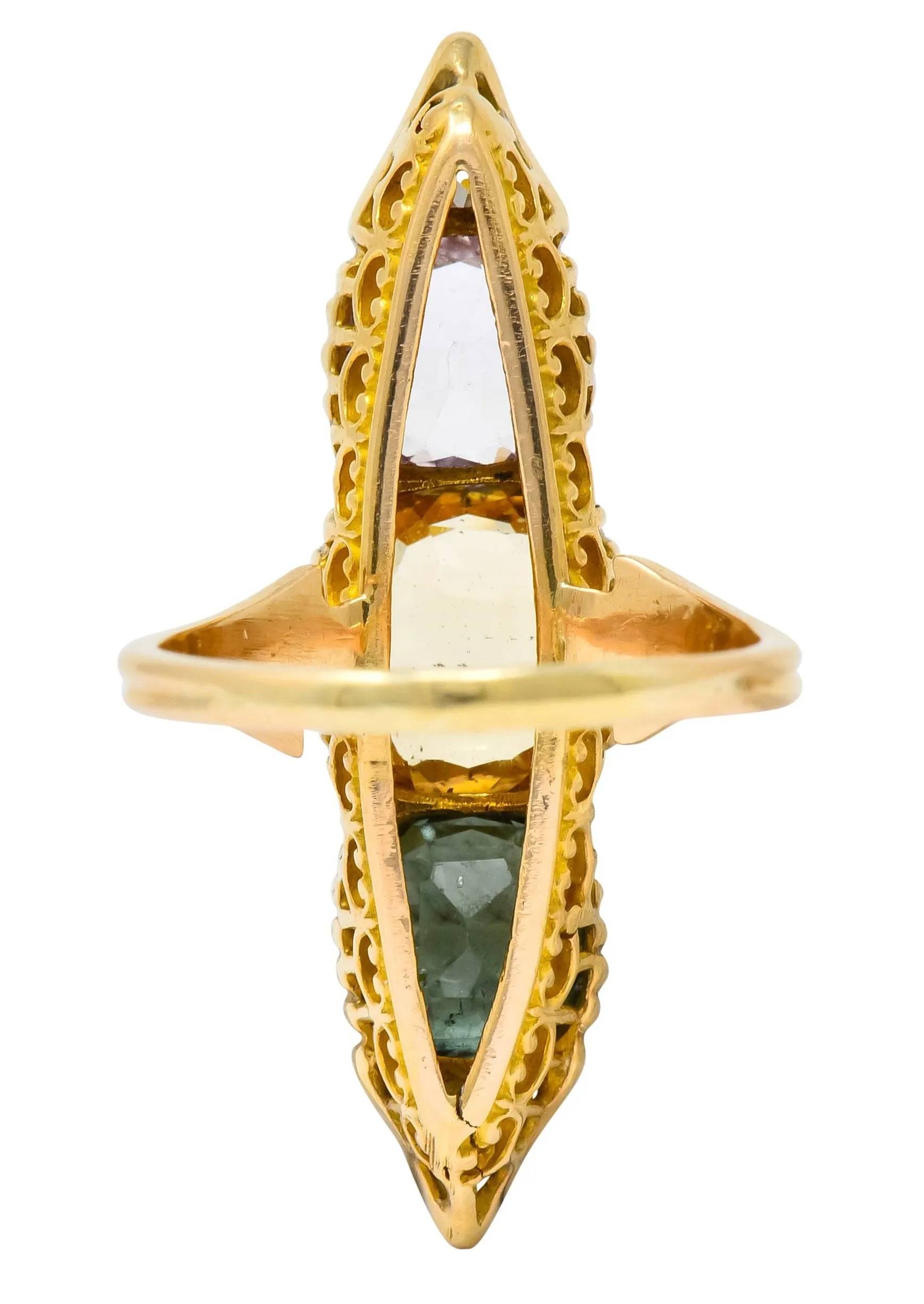 Victorian 7.30 CTW Topaz Tourmaline Diamond 14 Karat Gold Five Stone Dinner Ring