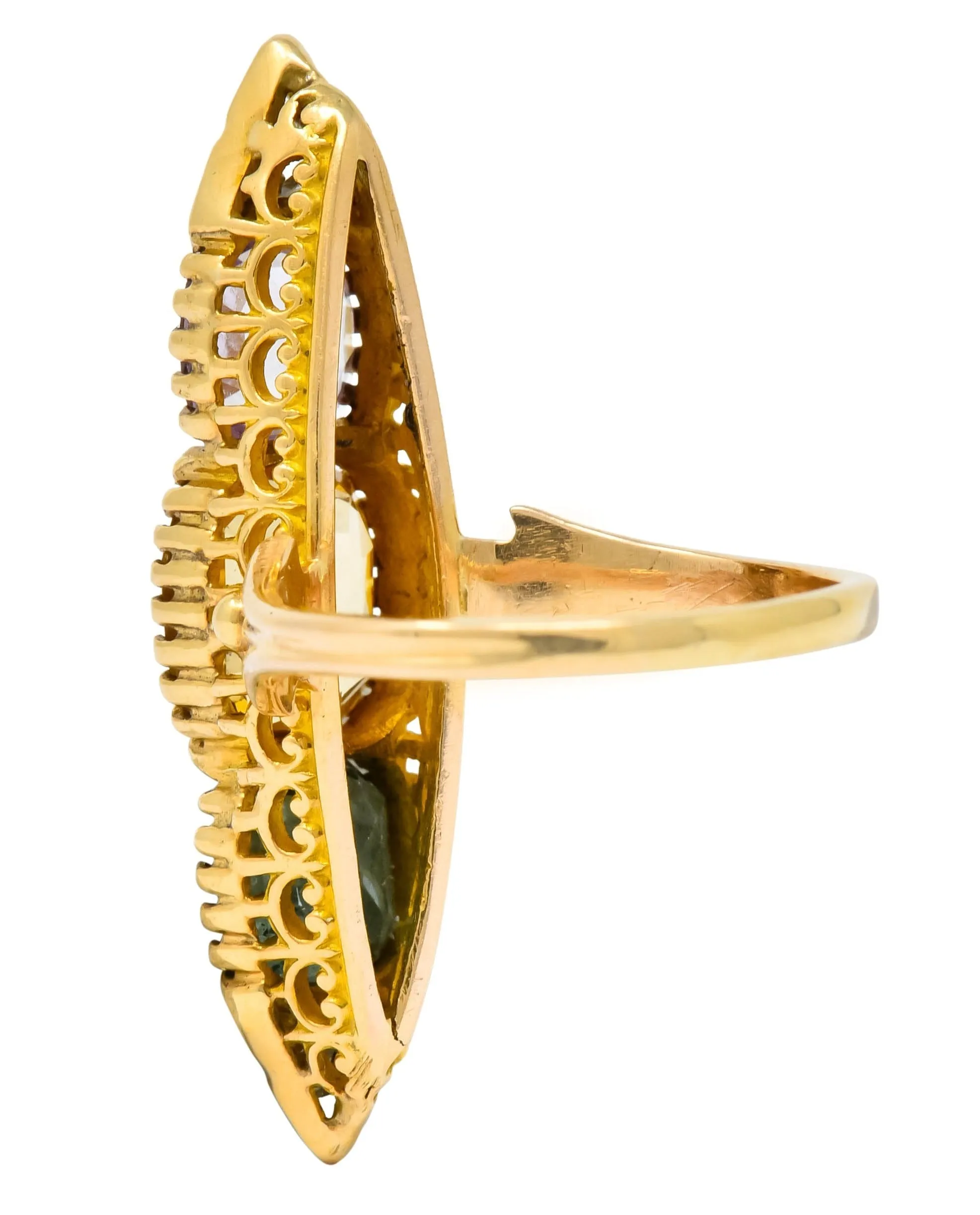 Victorian 7.30 CTW Topaz Tourmaline Diamond 14 Karat Gold Five Stone Dinner Ring
