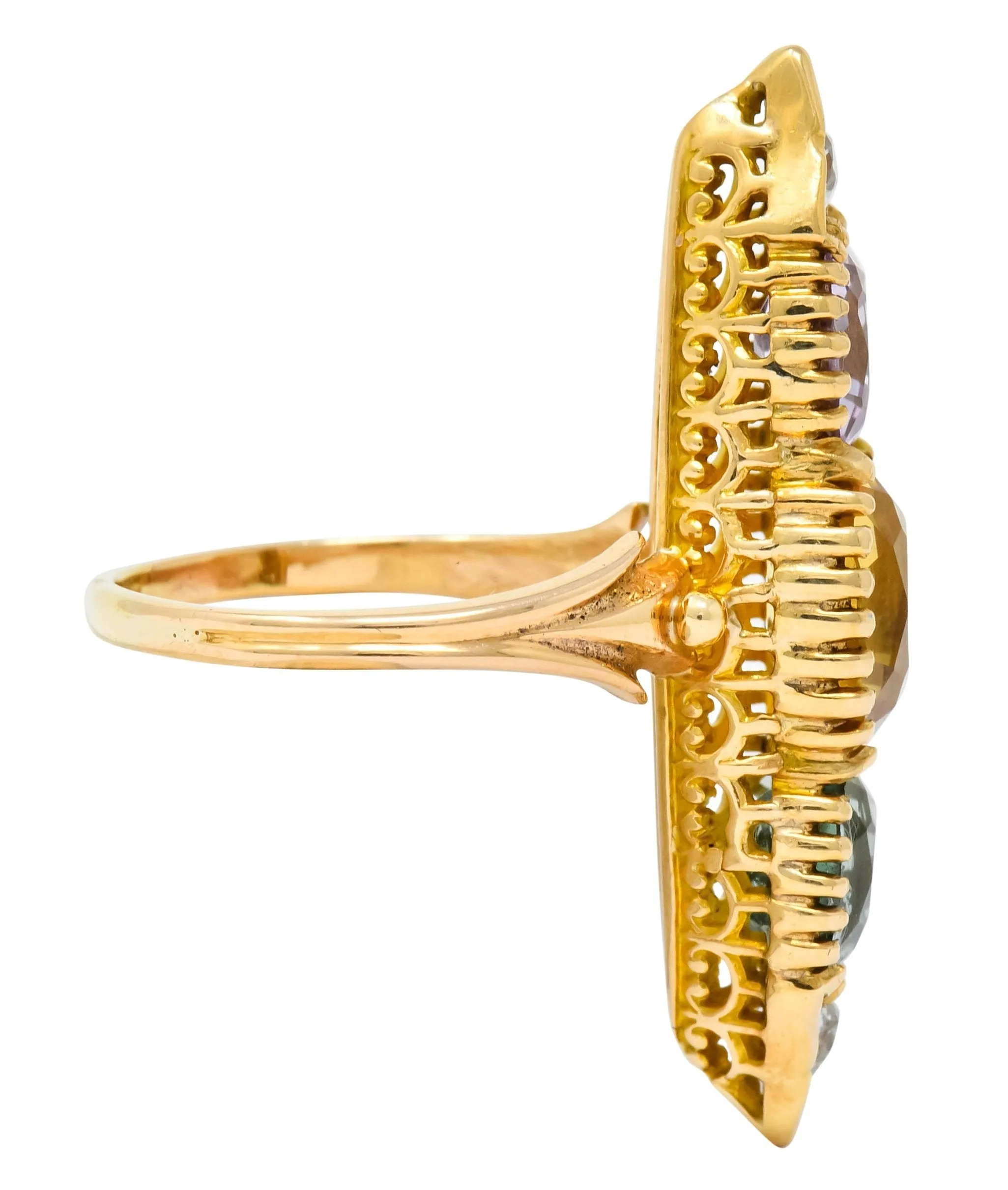 Victorian 7.30 CTW Topaz Tourmaline Diamond 14 Karat Gold Five Stone Dinner Ring