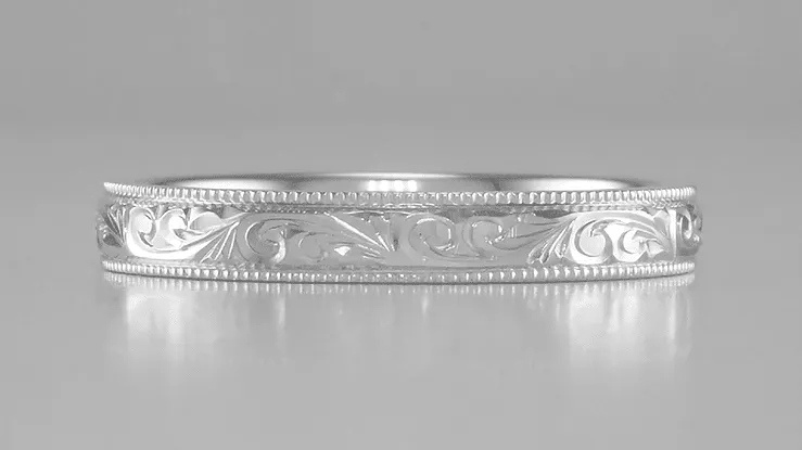 Victorian Antique Scroll Acanthus Wedding Band in Platinum - 3mm