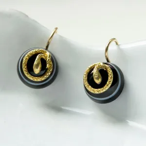 Victorian Bulls Eye Agate and Snake Earrings