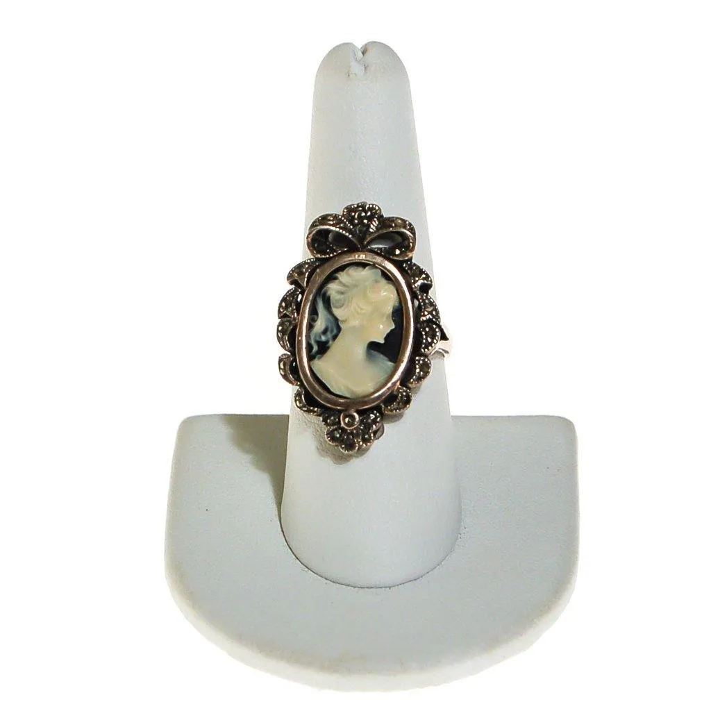 Victorian Cameo Ring Sterling Silver and Marcasite