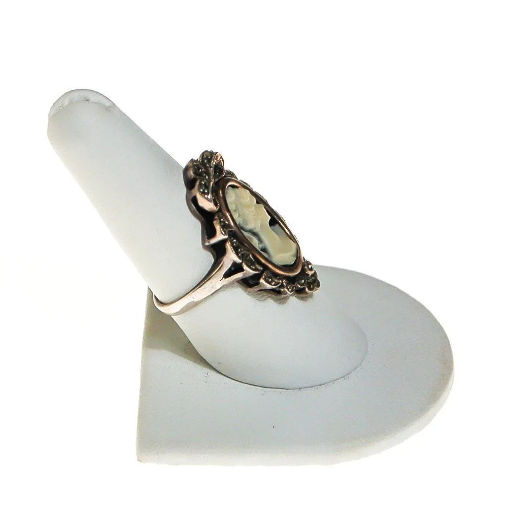 Victorian Cameo Ring Sterling Silver and Marcasite