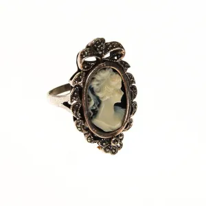 Victorian Cameo Ring Sterling Silver and Marcasite
