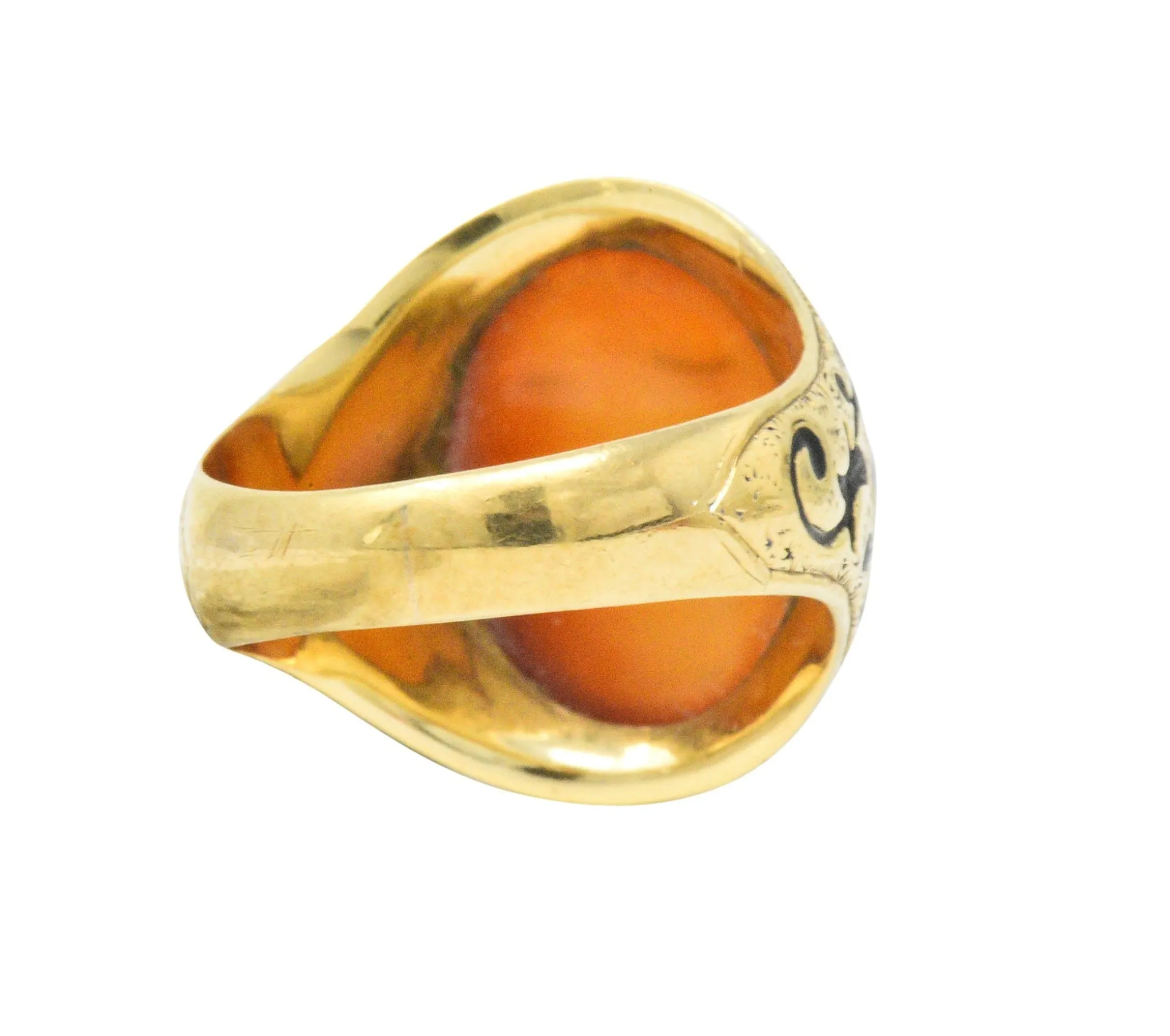 Victorian Carved Hardstone Enamel 14 Karat Gold Shield Unisex Signet Ring