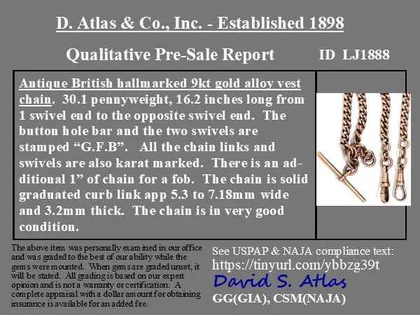 Victorian Curb Link Necklace/Watch Chain, 16.2"