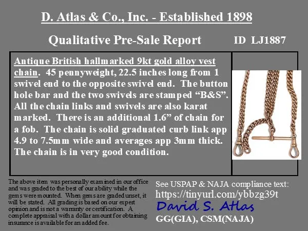 Victorian Curb Link Necklace/Watch Chain, 22.5"