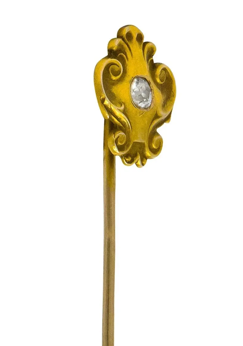 Victorian Diamond 14 Karat Gold Scrolling Stickpin