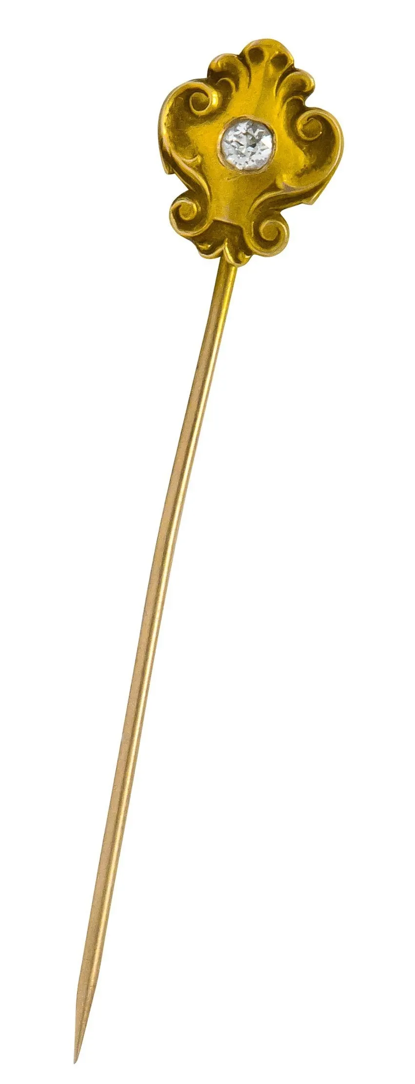 Victorian Diamond 14 Karat Gold Scrolling Stickpin
