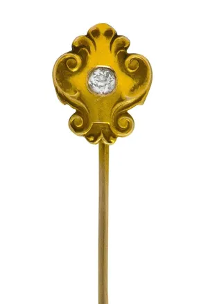 Victorian Diamond 14 Karat Gold Scrolling Stickpin