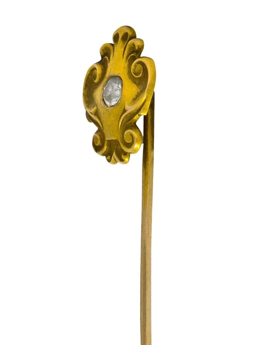 Victorian Diamond 14 Karat Gold Scrolling Stickpin