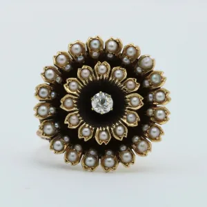 Victorian Diamond and Split Pearl Sunflower Pin