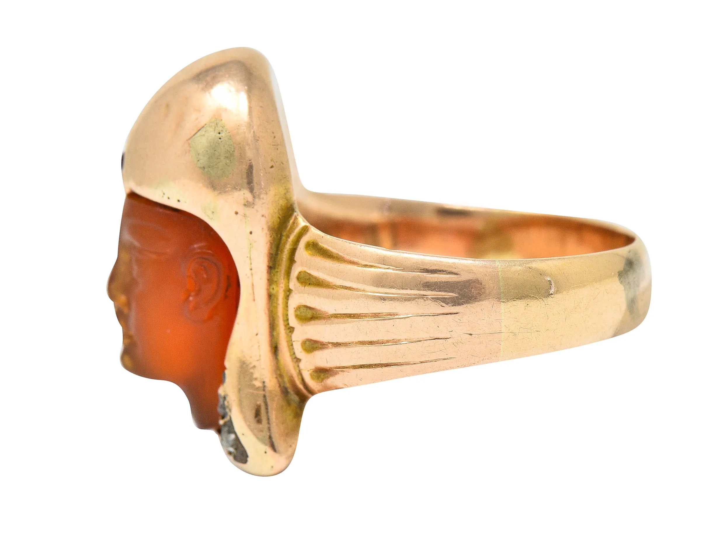 Victorian Egyptian Revival Carnelian Ruby Diamond 14 Karat Gold Pharaoh Ring