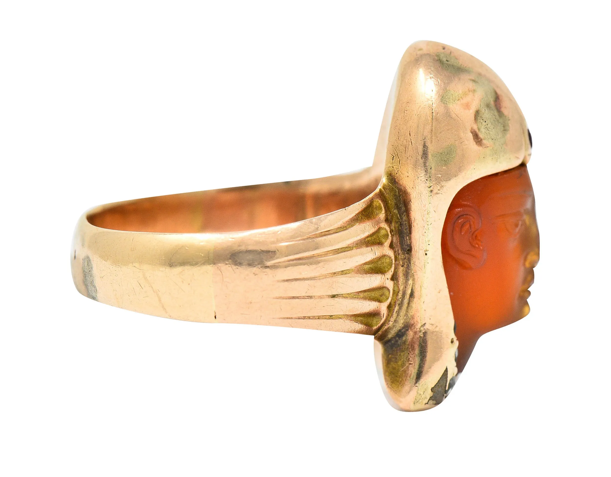 Victorian Egyptian Revival Carnelian Ruby Diamond 14 Karat Gold Pharaoh Ring