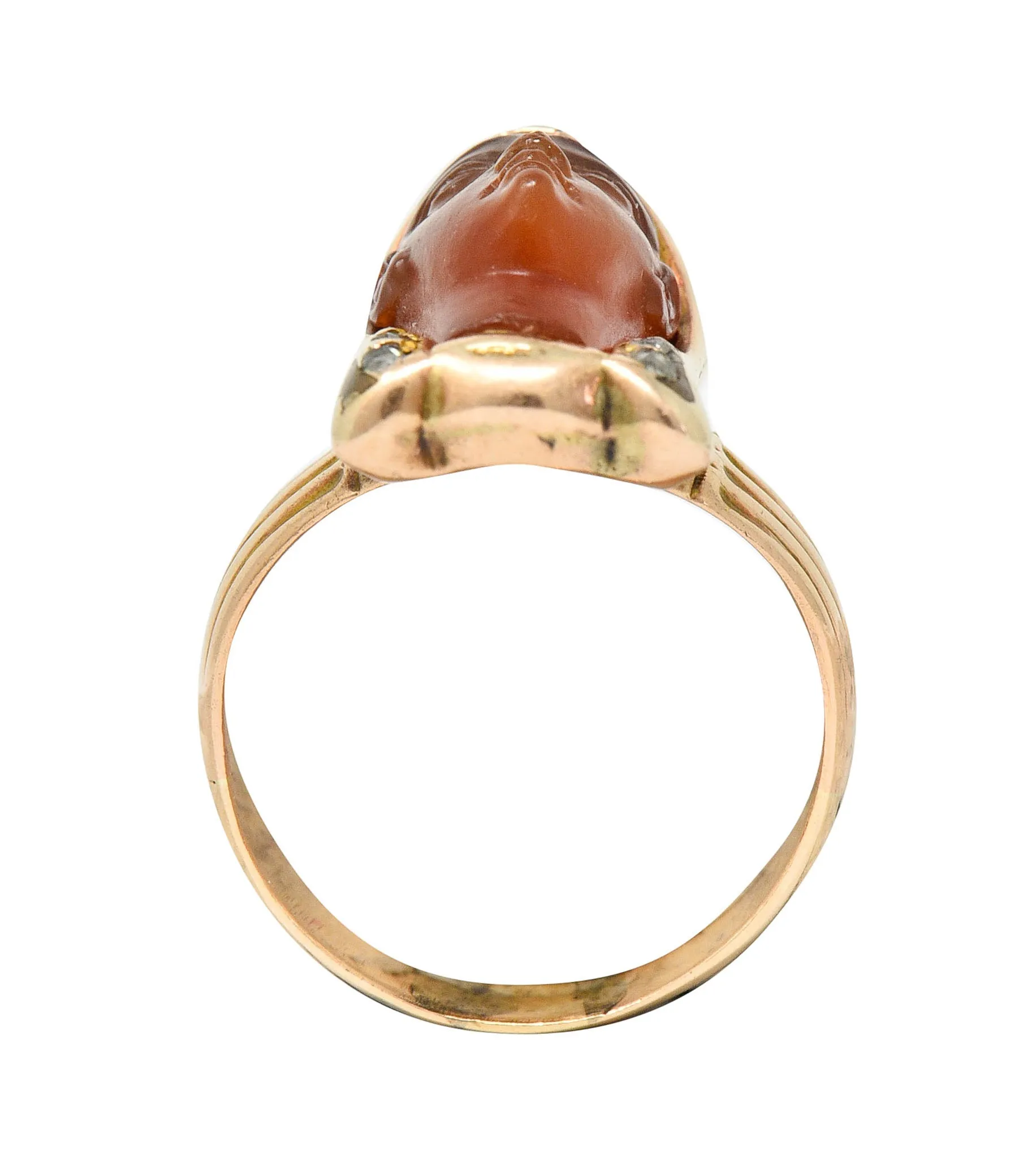 Victorian Egyptian Revival Carnelian Ruby Diamond 14 Karat Gold Pharaoh Ring