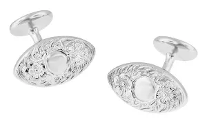 Victorian Floral Lozenge Shape Engravable Cufflinks in Sterling Silver