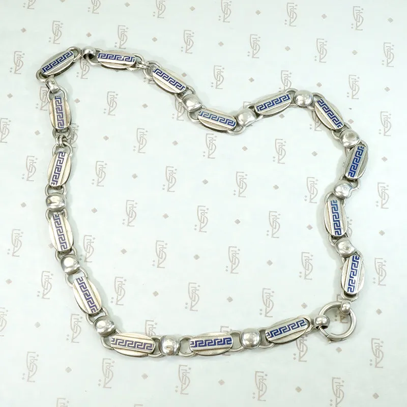 Victorian Greek Key Chain in Silver & Enamel