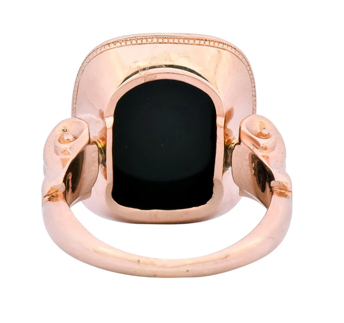 Victorian Hardstone Intaglio 14 Karat Rose Gold Lettered Signet Ring
