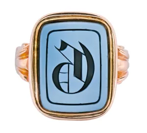 Victorian Hardstone Intaglio 14 Karat Rose Gold Lettered Signet Ring
