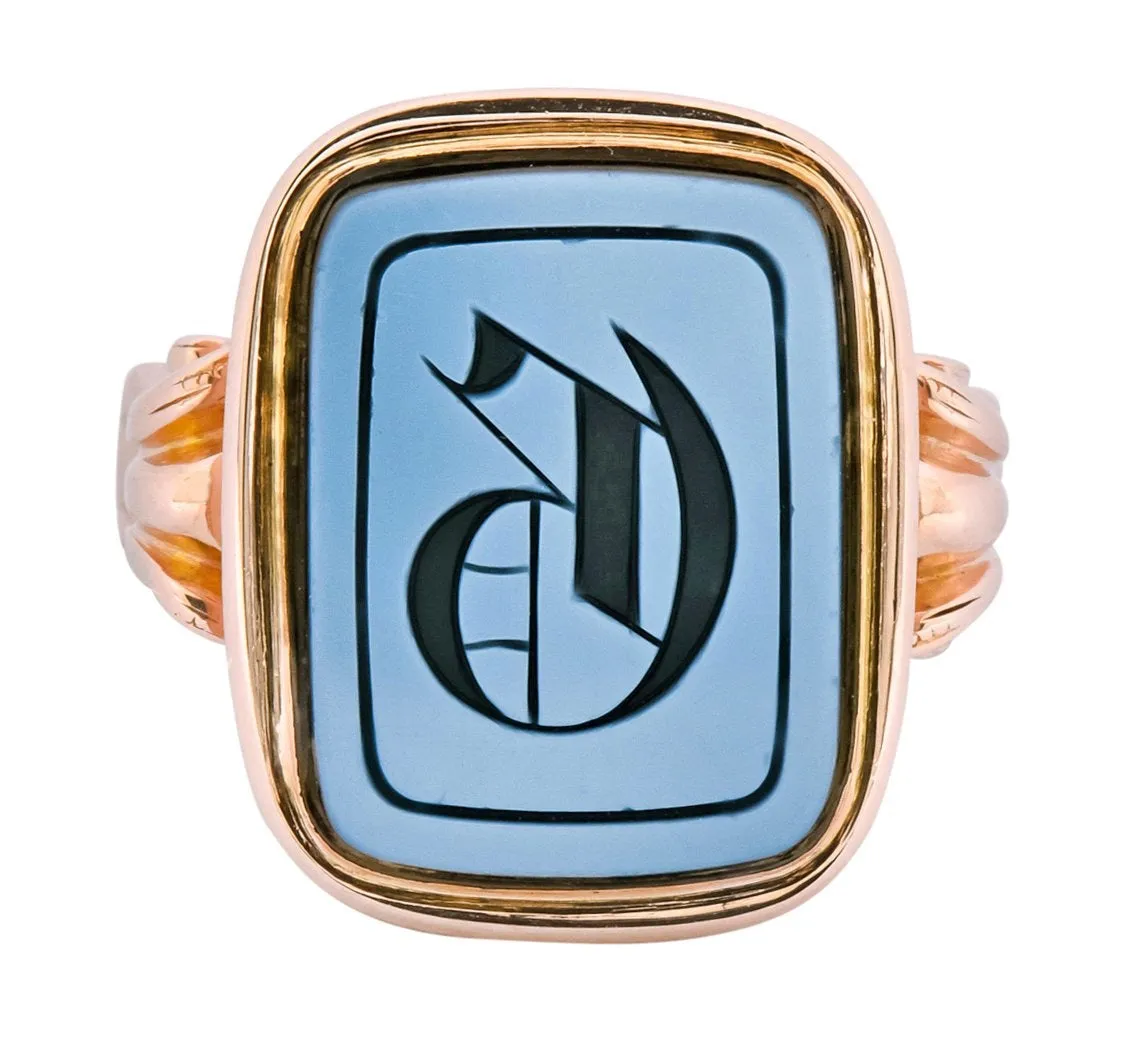 Victorian Hardstone Intaglio 14 Karat Rose Gold Lettered Signet Ring