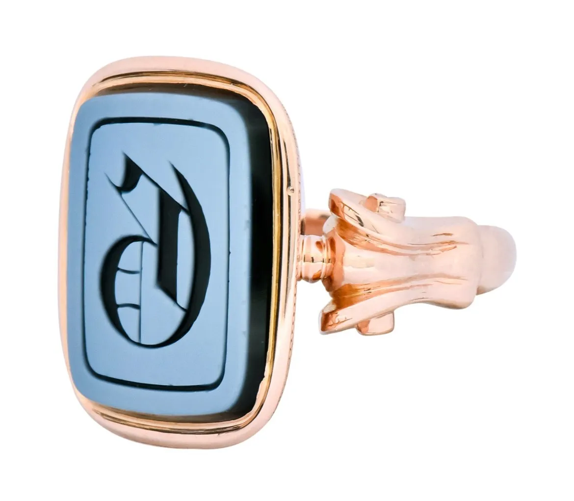 Victorian Hardstone Intaglio 14 Karat Rose Gold Lettered Signet Ring