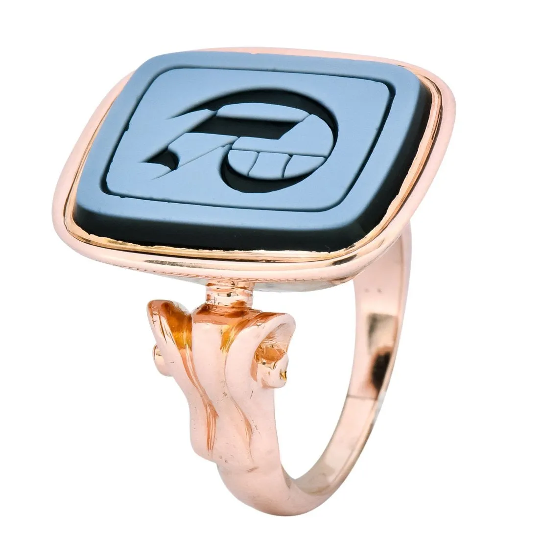 Victorian Hardstone Intaglio 14 Karat Rose Gold Lettered Signet Ring