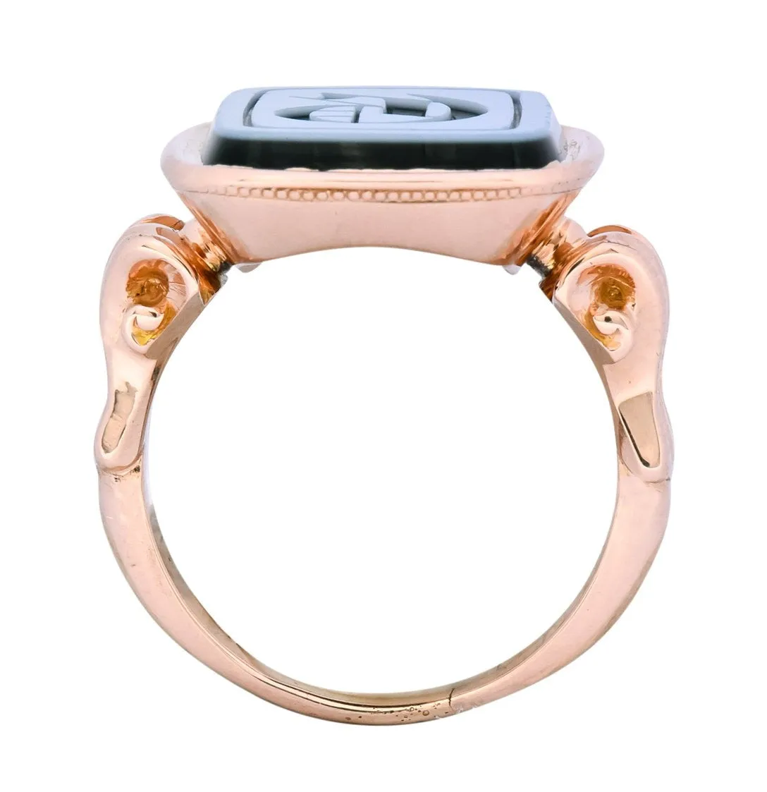 Victorian Hardstone Intaglio 14 Karat Rose Gold Lettered Signet Ring