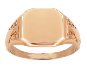 Victorian Nature Engraved Rose Gold Rectangular Signet Ring