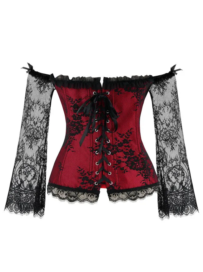 Victorian Off Shoulder Long Sleeves Overbust Corset Bustier Top