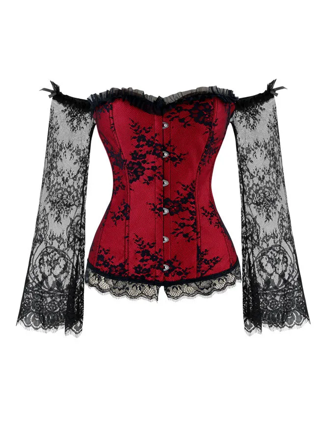 Victorian Off Shoulder Long Sleeves Overbust Corset Bustier Top