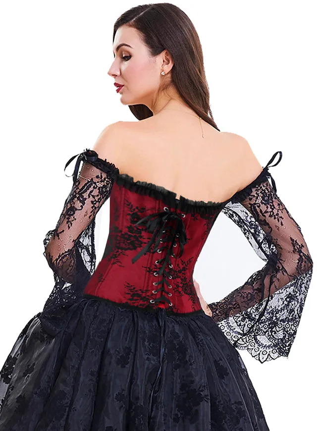 Victorian Off Shoulder Long Sleeves Overbust Corset Bustier Top