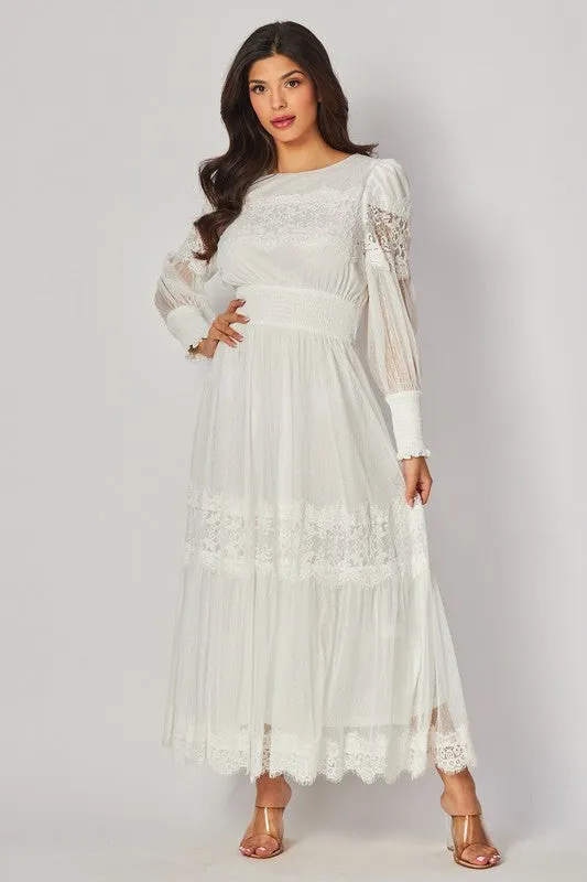Victorian off white lace maxi dress