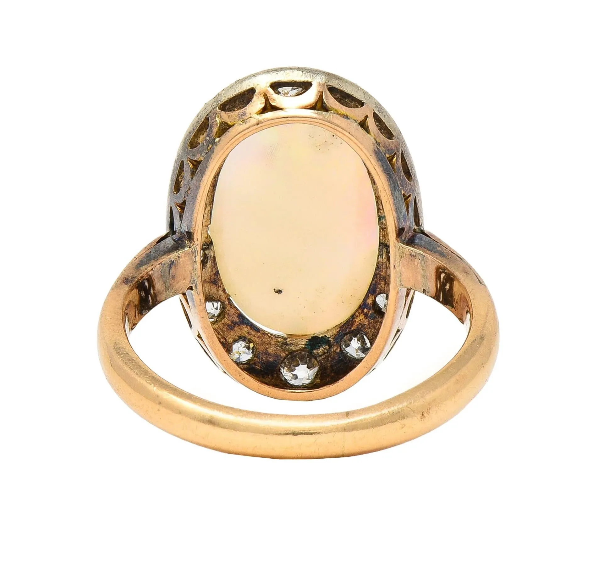 Victorian Opal Diamond 18 Karat Yellow Gold Antique Halo Ring