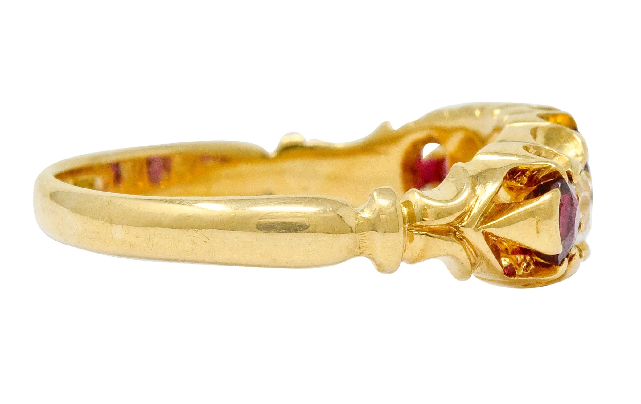 Victorian Ruby Diamond 18 Karat Gold Five Stone Ring