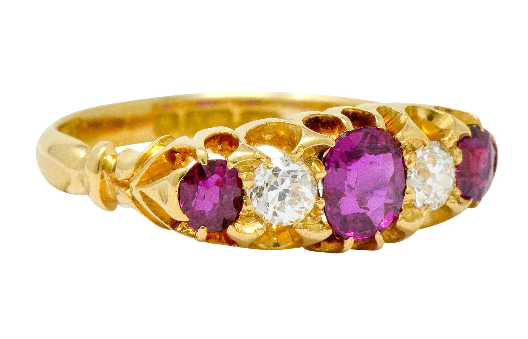 Victorian Ruby Diamond 18 Karat Gold Five Stone Ring