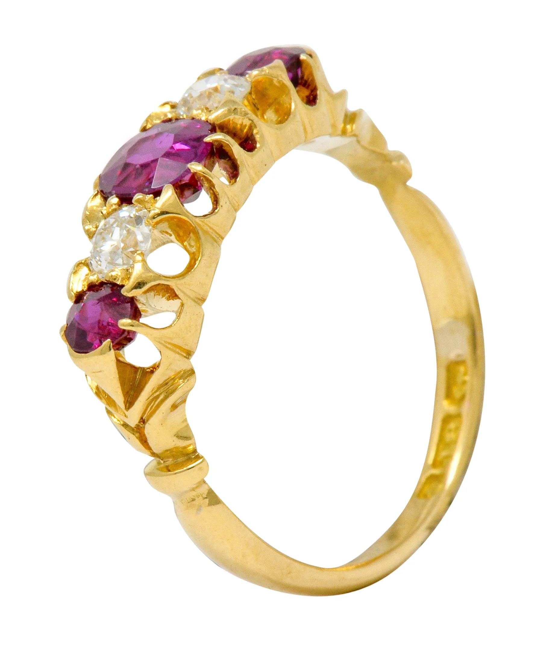 Victorian Ruby Diamond 18 Karat Gold Five Stone Ring