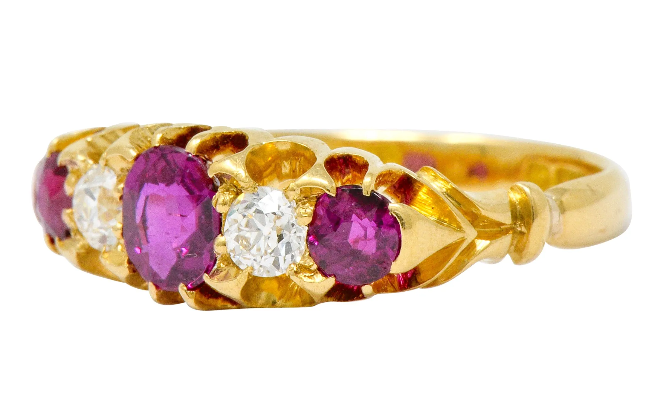 Victorian Ruby Diamond 18 Karat Gold Five Stone Ring