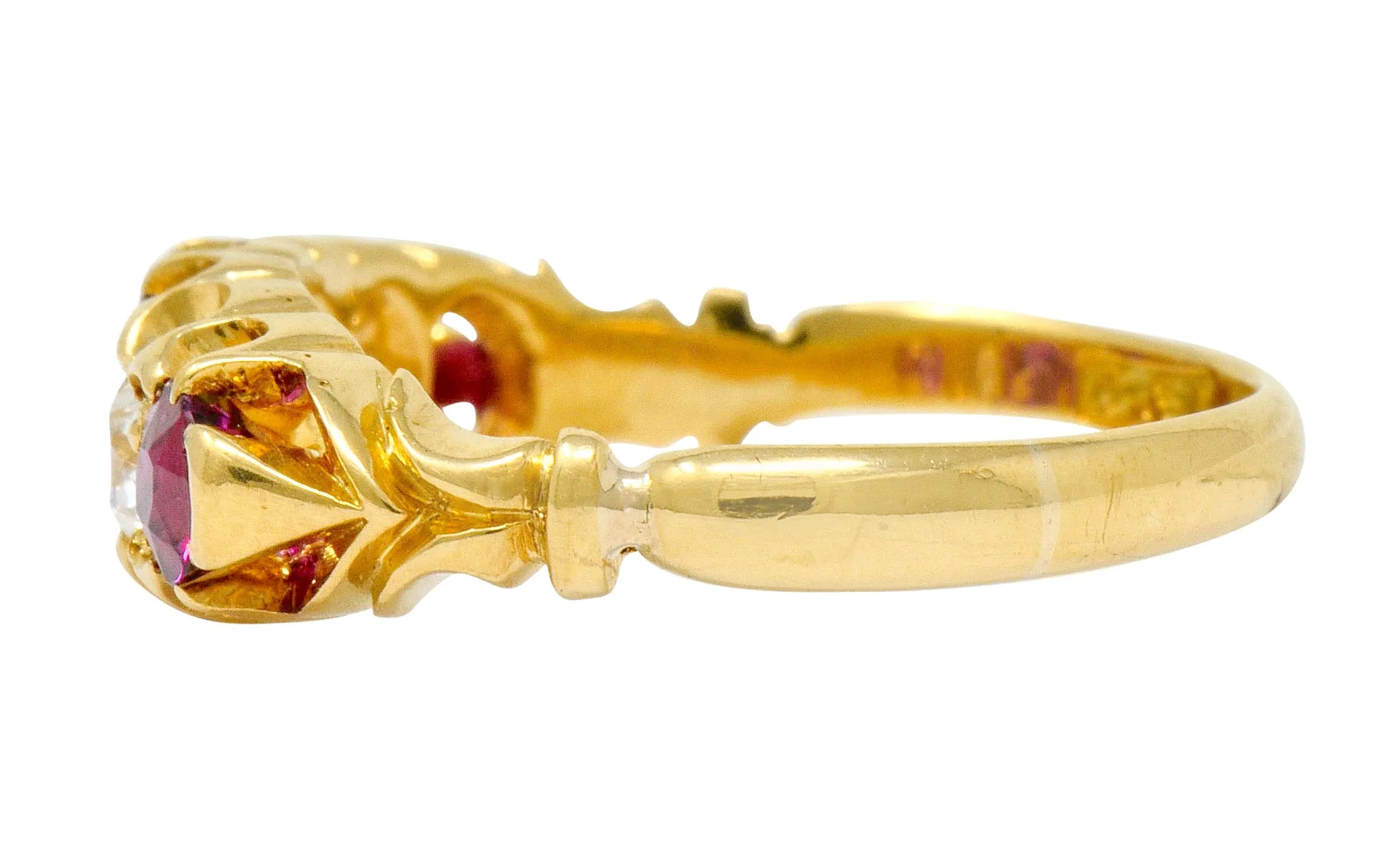 Victorian Ruby Diamond 18 Karat Gold Five Stone Ring