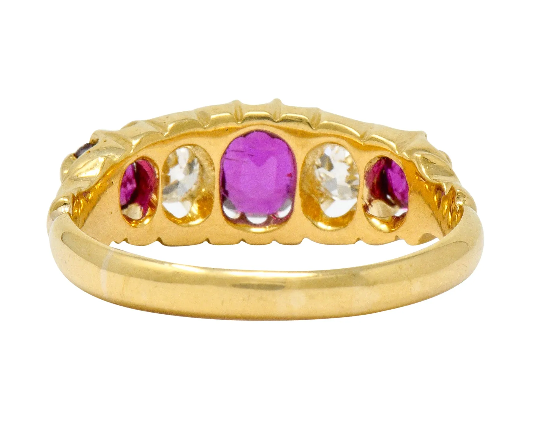 Victorian Ruby Diamond 18 Karat Gold Five Stone Ring