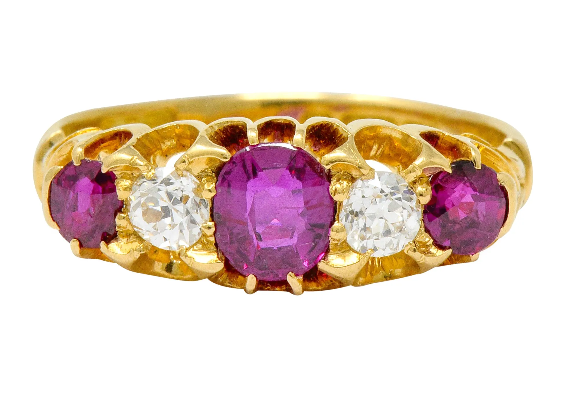 Victorian Ruby Diamond 18 Karat Gold Five Stone Ring