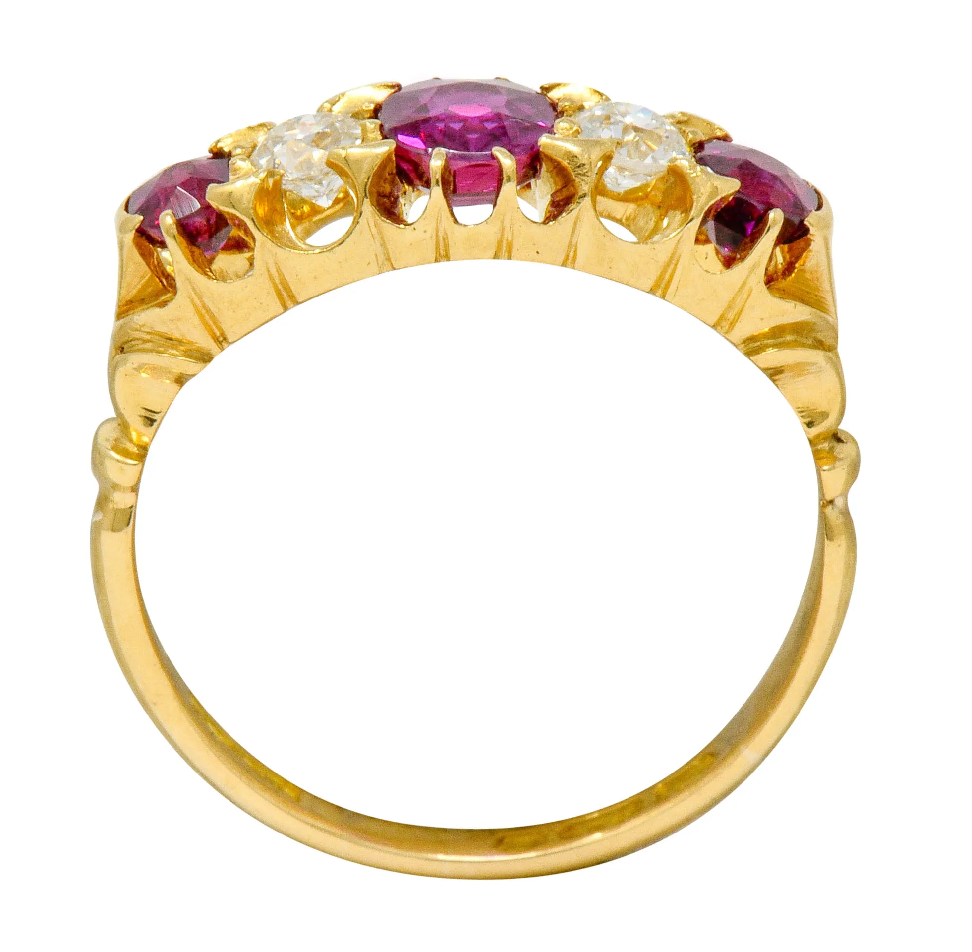 Victorian Ruby Diamond 18 Karat Gold Five Stone Ring