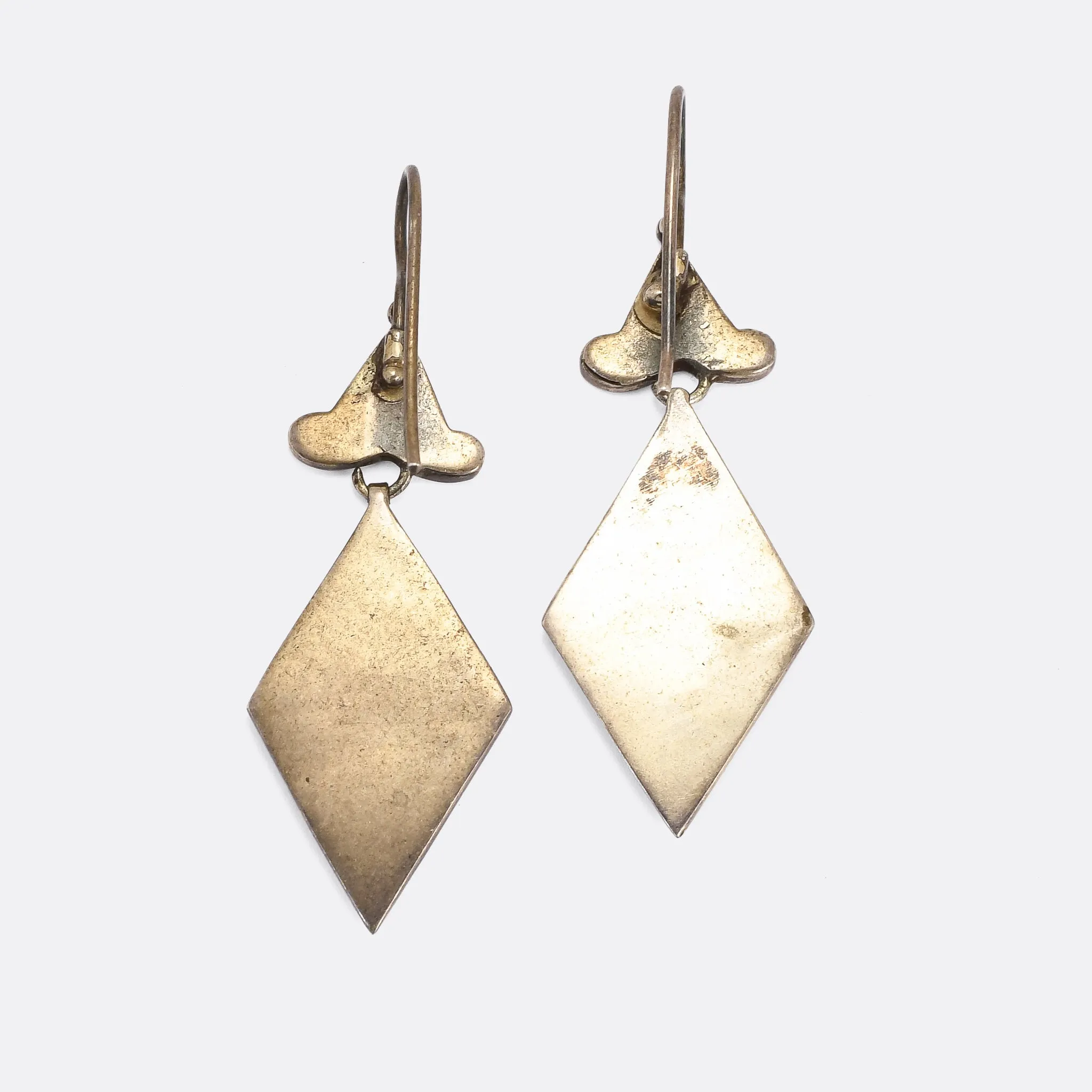 Victorian Scottish Agate Inlay Silver Earrings