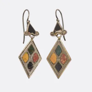Victorian Scottish Agate Inlay Silver Earrings