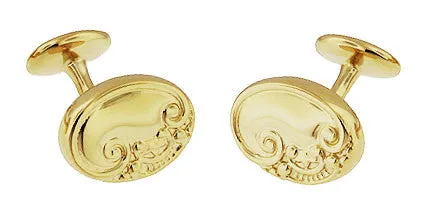 Victorian Scrolls and Fleur-de-Lis Engravable Cufflinks in Solid Sterling Silver with Yellow Gold Vermeil
