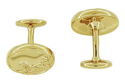 Victorian Scrolls and Fleur-de-Lis Engravable Cufflinks in Solid Sterling Silver with Yellow Gold Vermeil