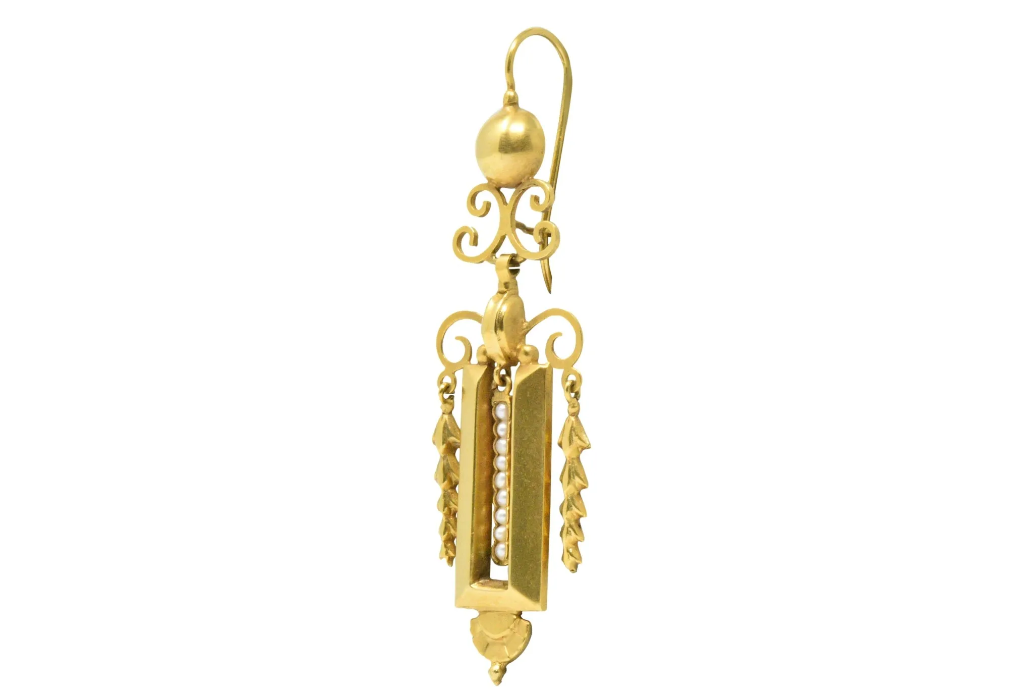 Victorian Seed Pearl & 14K Gold Drop Earrings, CA 1890