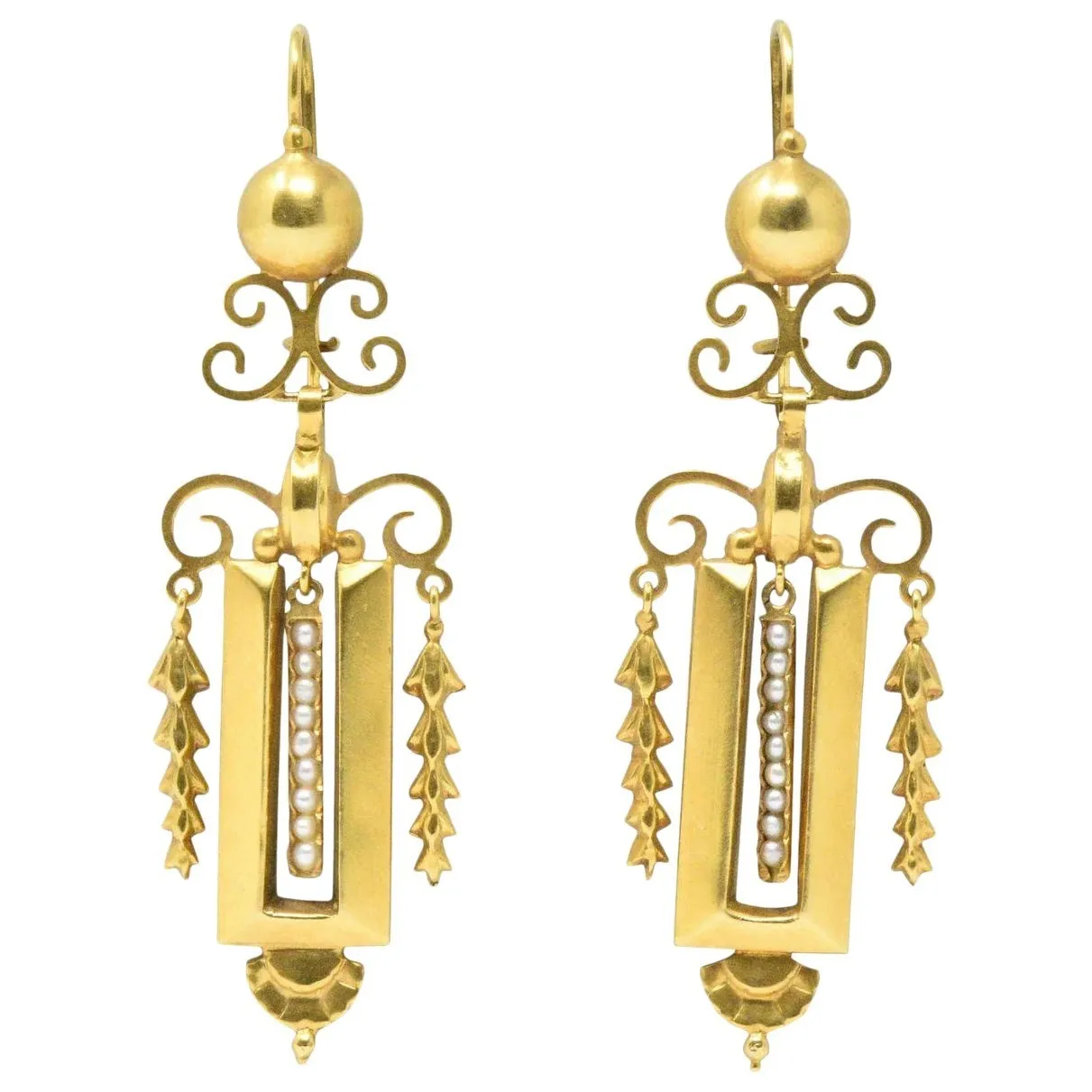 Victorian Seed Pearl & 14K Gold Drop Earrings, CA 1890
