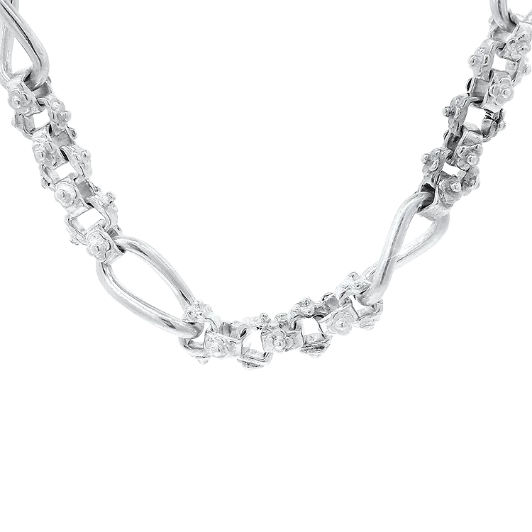 Victorian Sterling Silver Floral Alternating Link Neck or Watch Chain