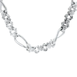 Victorian Sterling Silver Floral Alternating Link Neck or Watch Chain