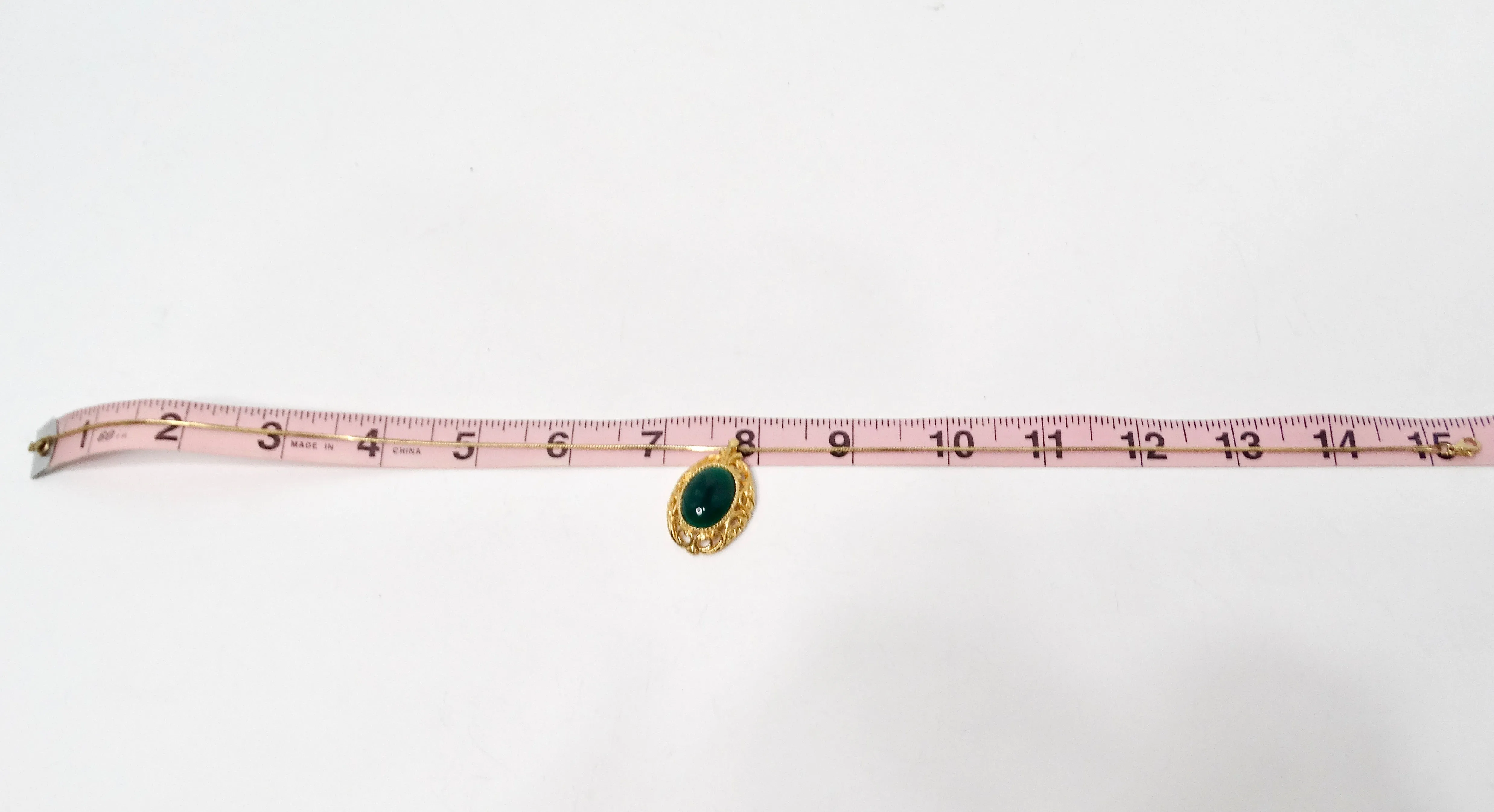 Victorian Style 18k Gold Plated Dark Green Stone Pendant Rope Necklace